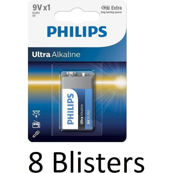 8 Stuks (8 Blisters a 1 st) Philips 6LR61 - 9V batterij