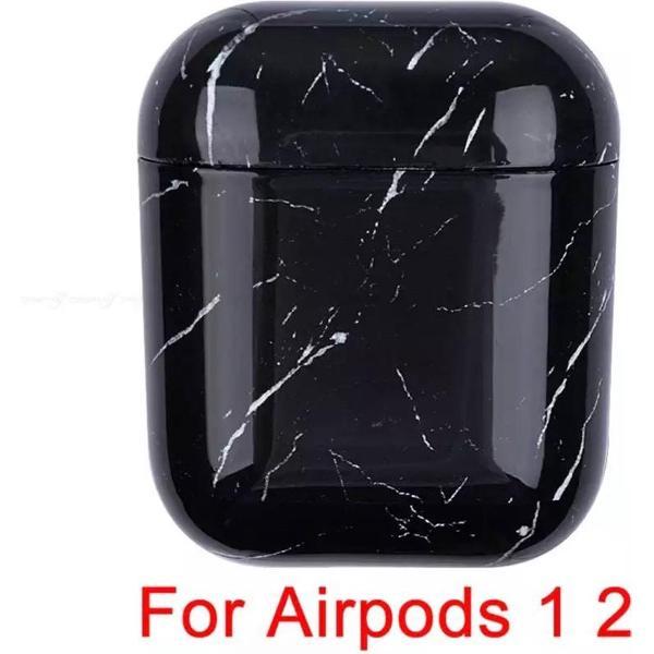 AirPods Marmer Case Cover - Beschermhoes - Zwart - Geschikt voor Apple AirPods 1/2