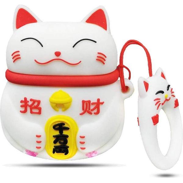 Cartoon Silicone Case voor Apple Airpods - Chinese lucky cat - wit
