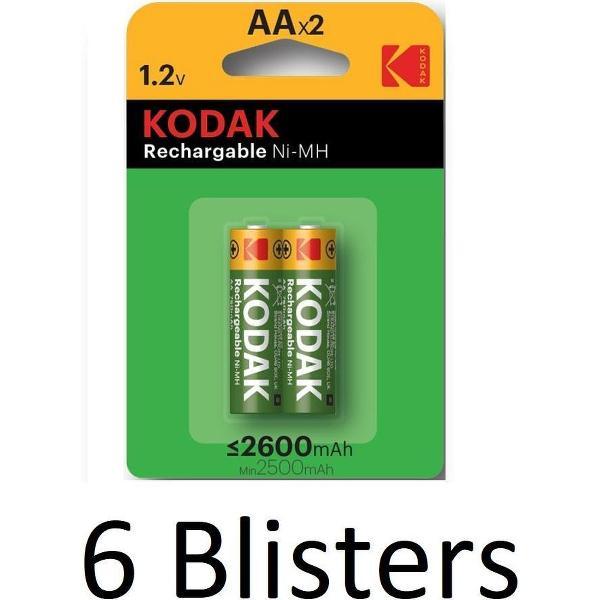12 Stuks (6 Blisters a 2 st) Kodak AA Oplaadbare batterijen - 2600mAh