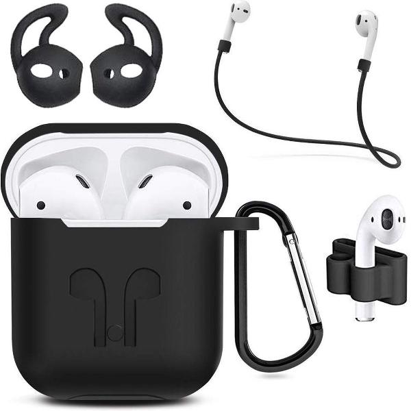 MMOBIEL Siliconen Case voor Airpod 1 / 2 - ZWART - 6 in 1 Set