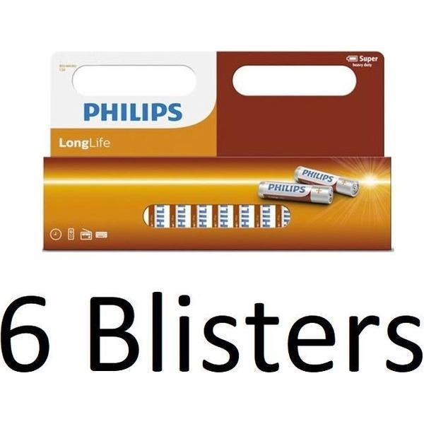 72 stuks (6 Blisters a 12 st) Philips Longlife AAA batterijen