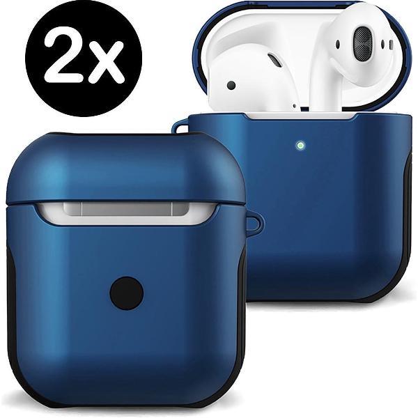Hoesje Voor Apple AirPods 2 Case Hard Cover - Donker Blauw - 2 PACK