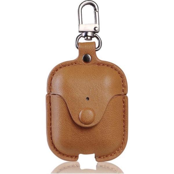 Etui - Hoes - Leer - Lichtbruin - geschikt voor Apple Airpods 1 en 2