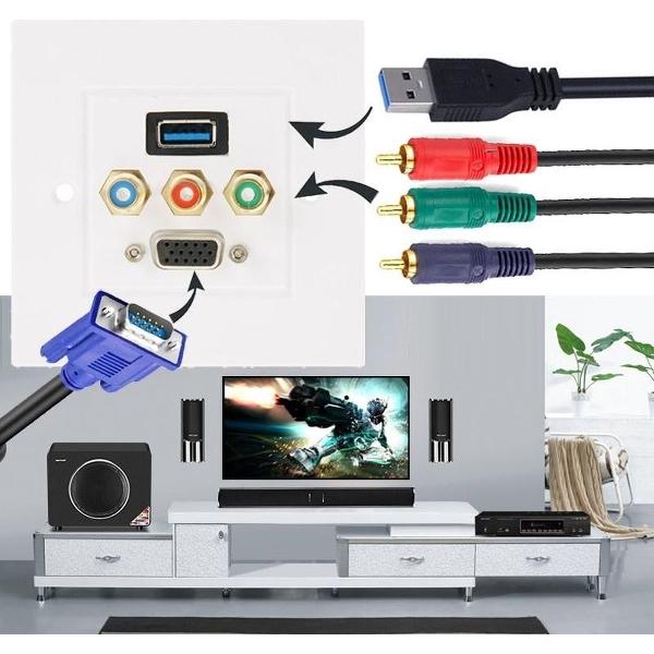 USB 3.0 Vrouwelijke Stekker + 3 RCA Vrouwelijke Stekkers + VGA Vrouwelijke Stekker Wandplaatpaneel