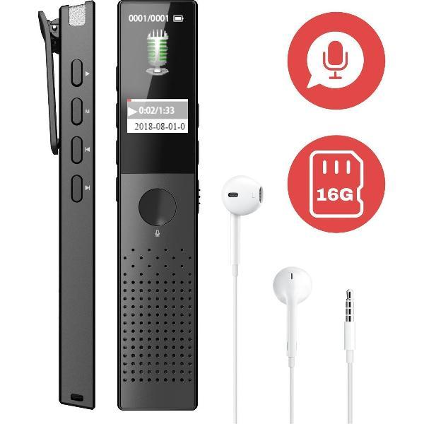 Record-IT Voice Recorder Digitaal - Draadloze Dictafoon - Audio Recorder - Opname Apparaat - Memorecorder - USB oplaadbaar - 16GB Opslag - MP3 en WAV ruisonderdrukking - Inclusief oortjes