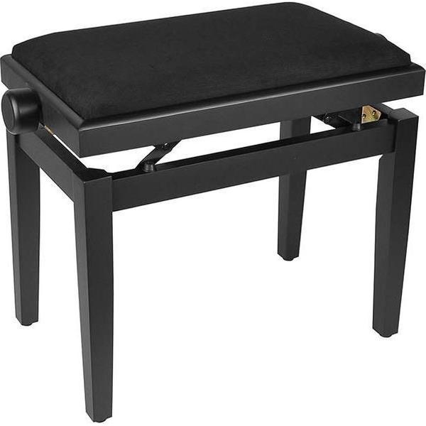 Boston piano bank, mat zwart & zwarte velours zitting.