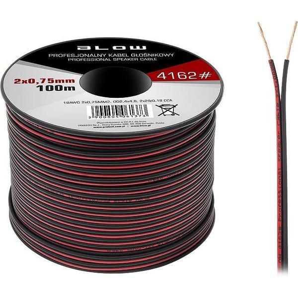 Luidsprekerkabel 2x 0.75 mm zwart/rood op rol 100 meter