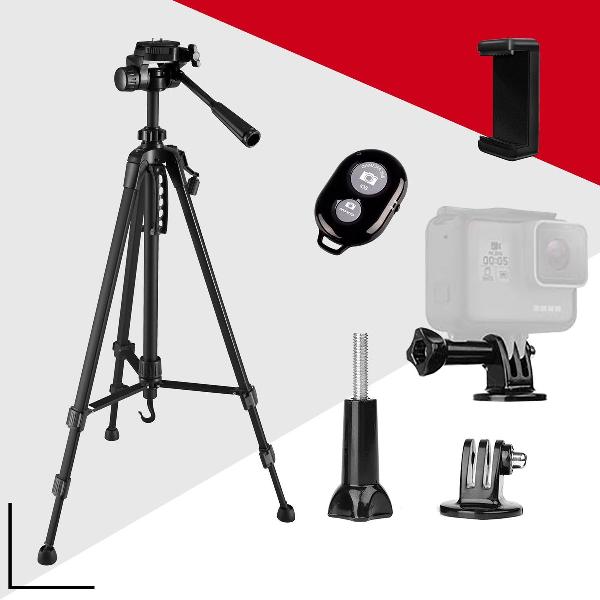 Picca Camera statief voor spiegelreflexcamera - tripod – GoPro en telefoon – 140 cm