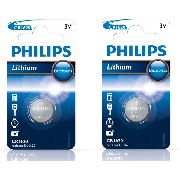 2 Stuks - Philips CR1620 3v lithium knoopcelbatterij