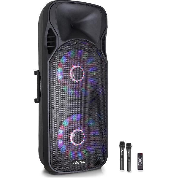 Fenton FT215LED dubbele 15 inch karaoke speaker 1600W met draadloze microfoons