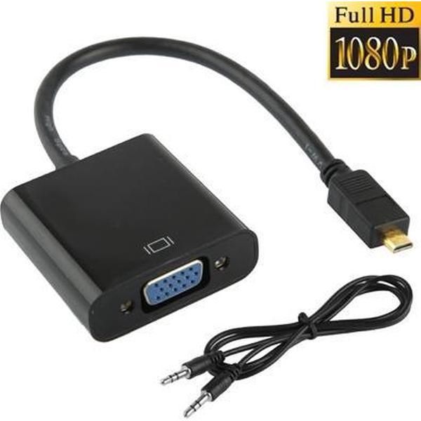 Micro HDMI Male naar VGA Female + Audio Adapter Kabel | Zwart / Black | 20CM | Premium Kwaliteit