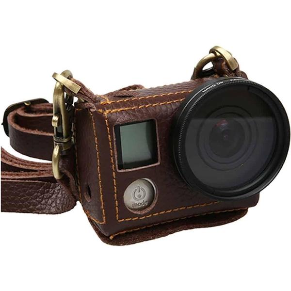 Voor GoPro HERO4 Litchi Texture lederen beschermhoes met sling (bruin)