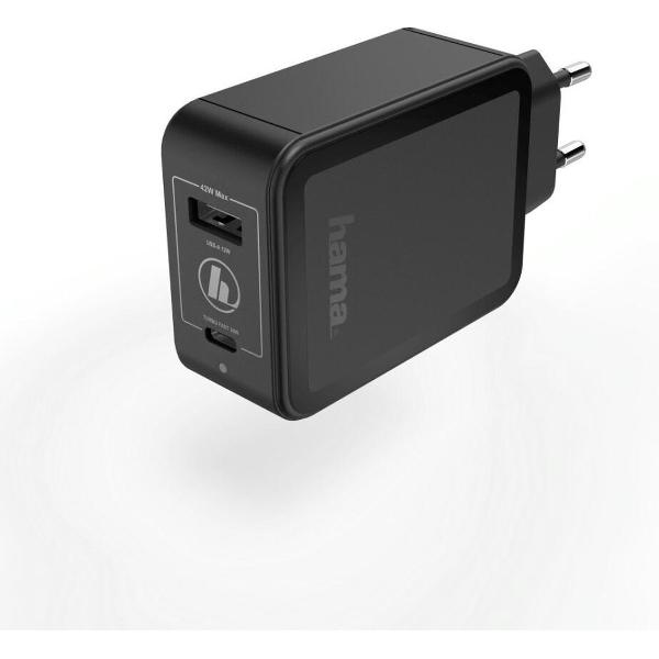 Hama Oplader USB-C Power Delivery (PD)/Qualcomm® + USB-A 42 Watt Zwart