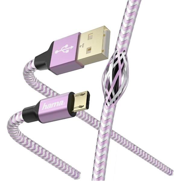 Hama Oplaad-/gegevenskabel Reflective Micro-USB 1,5 M Lavendel