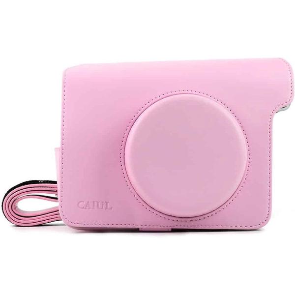 Vintage PU lederen tas voor Polaroid W300 camera, met verstelbare schouderriem (roze)