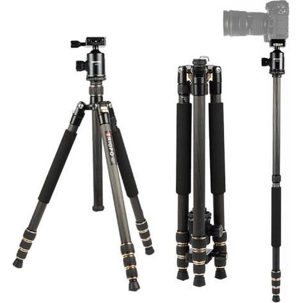 TRIOPO 853 Verstelbaar draagbaar koolstofvezelstatief met D2-A-kogelkop voor SLR-camera