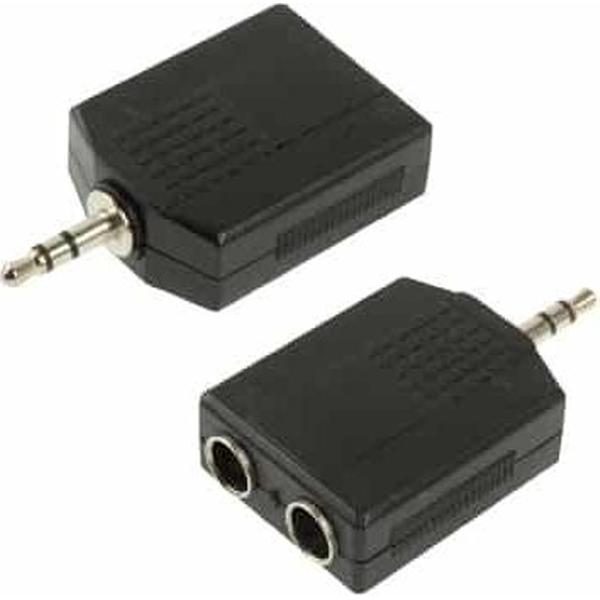 3,5 mm male naar 2 vrouwelijke 6.35 mm audio-adapter (zwart)
