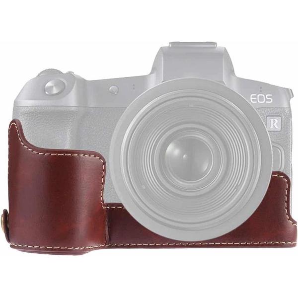 1/4 inch schroefdraad PU lederen camera halve behuizing basis voor Canon EOS R (koffie)