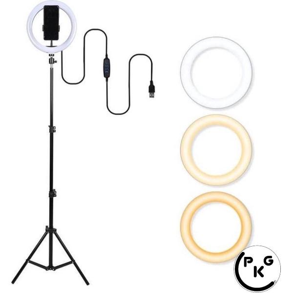 Ringlamp Met Statief (Verstelbaar) incl Telefoonhouder - LED - 26 cm/10 inch -160 cm hoog CPKG