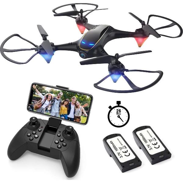 drone kinderen - ZINAPS E38 Drone with Camera 720 MP, WiFi FPV Real-time Transmission, Headless Mode, Automatic Return, Hold, 2 Battery (Black)