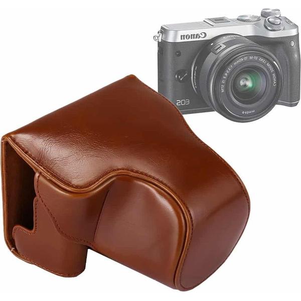 Full Body Camera PU lederen tas tas met riem voor Canon EOS M6 (bruin)