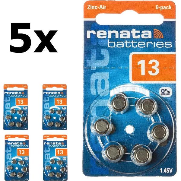 30 Stuks (5 Blisters a 6St) - Renata ZA 13 1.45V Gehoorapparaat batterijen