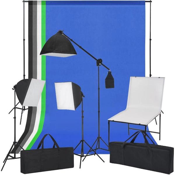 vidaXL Fotostudioset met opnametafel. lampen en achtergronden