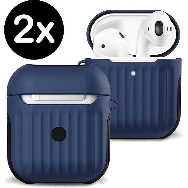 Hoesje Voor Apple AirPods Case Hard Cover Ribbels - Donker Blauw - 2 PACK