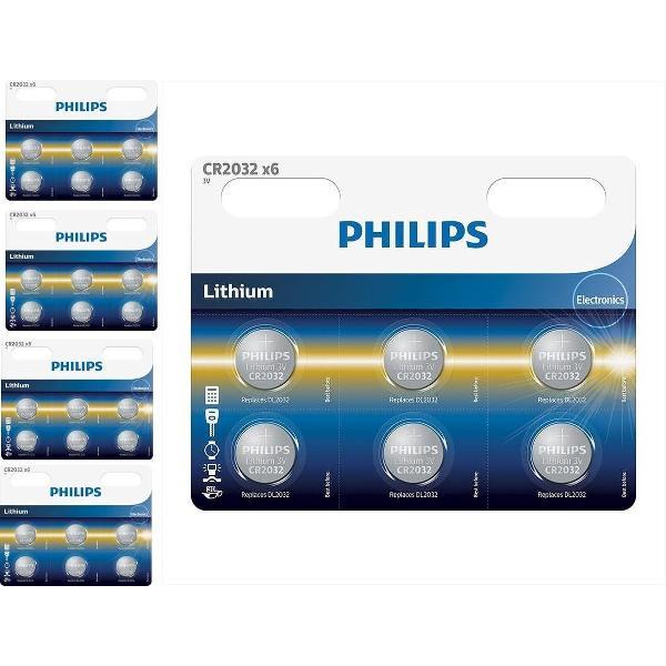 30 Stuks (5 blisters a 6st) - 6-Pack Philips CR2032 3v lithium knoopcelbatterij