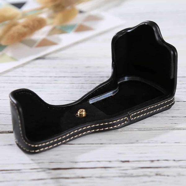 1/4 inch draad PU lederen camera half behuizing basis voor Canon EOS M3 (zwart)