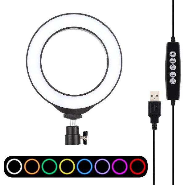 PULUZ 4.7 inch 12cm USB 10 modi 8 kleuren RGBW dimbare LED-ring vloggen fotografie videolichten met koude schoen statief balhoofd (zwart)