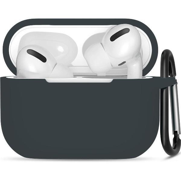 Apple Airpods Pro ultra dunne siliconen cover - Hoesje - extra dunne Apple Airpods siliconen cover met sleutelhanger - Antraciet / Grijs