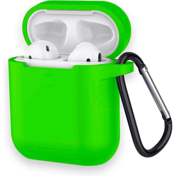 Apple Airpods 1 en 2 ultra dunne siliconen cover - Hoesje - extra dunne Apple Airpods siliconen cover met sleutelhanger - Lichtgroen