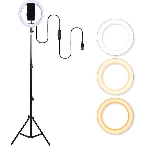 Ringlamp Met Statief (Verstelbaar) incl Telefoonhouder - LED - 26 cm/10 inch -160 cm hoog