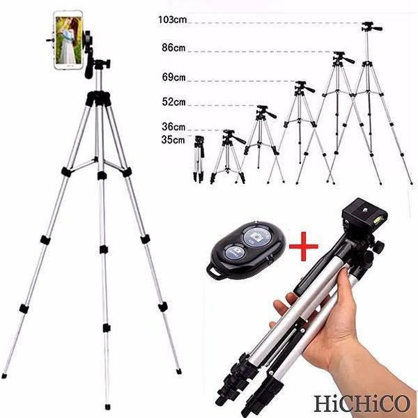 Smartphone Tripod Camera Statief 102 Cm Zilver voor Fotocamera en Smartphone - iPhone - Canon – Nikon - Spiegelreflexcamera + Bluetooth Remote Shutter – HiCHiCO