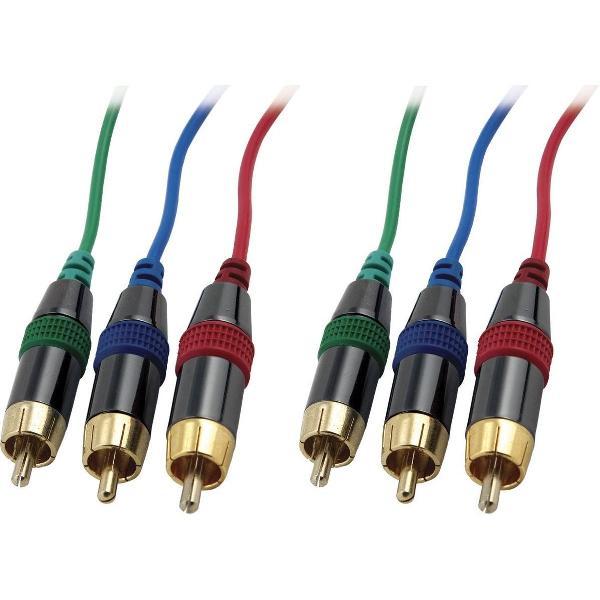 DELTACO MM-70B Component Video Kabel, 2x 3 RCA, 5 meter, Verguld, zwart
