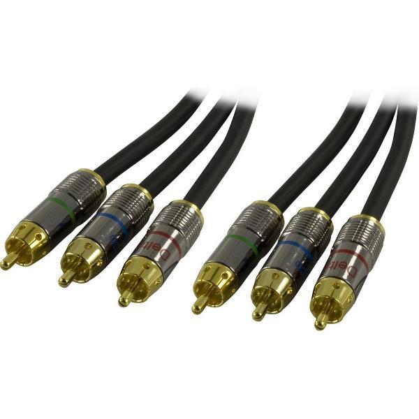 DELTACO MM-522-K High Quality Component Video Kabel, 2x 3 RCA, 5 meter, Verguld, zwart