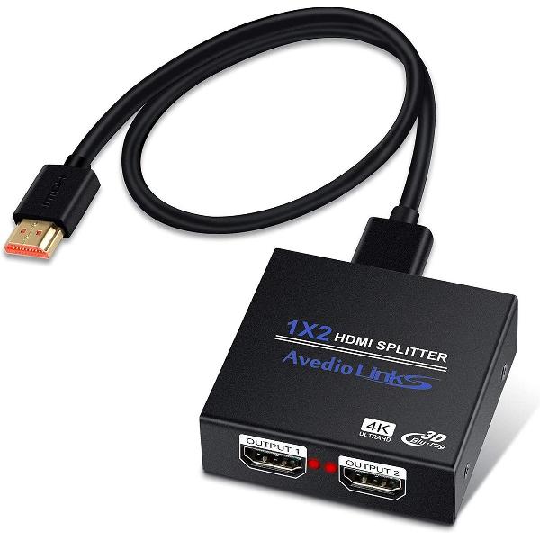 hdmi splitter 1 in 2 uit - HDMI Splitter 1 in 2 Out, 4K HDMI Splitter naar duplicaten met twee monitoren, 4K 30HZ 1x2 HDMI Splitter UHD 3840 × 2160p 3D voor Xbox PS3 PS4 Blu-Ray-speler (met een HDMI-kabel)