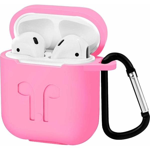 Apple Airpods Hoesje - Siliconen Airpods Hoes met Karabijnhaak - Case voor Airpods 1/2 - Roze