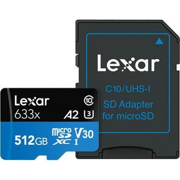 Lexar 512GB micro SD professional 633x met SD adapter