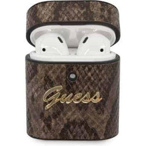 GUESS Python Snake Skin Apple AirPods Case Hoesje - Bruin