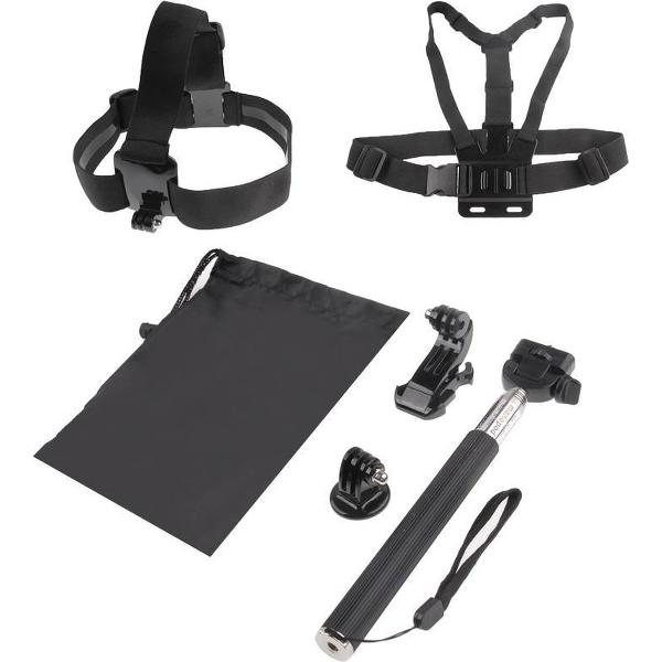 ST-143 6 in 1 Borstriem (Type B) + Hoofdriem (Type B) + Monopod Paal + Statiefadapter + J-vormige Beugel + Tas voor GoPro NIEUWE HELD / HERO6 / 5/5 Sessie / 4/3 + / 3 / 2/1 (zwart)