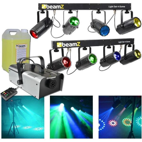 Complete lichtset - BeamZ lichtset met 2x BeamZ 4-some lichteffect en S1200 MKII 1200W rookmachine met rookvloeistof (5 liter)