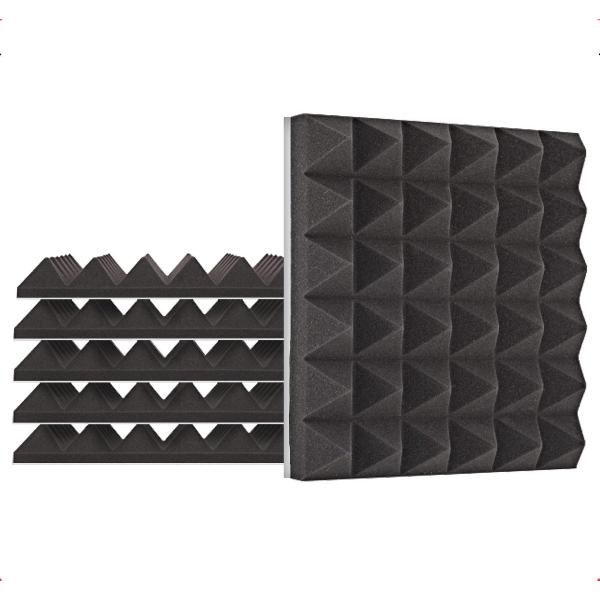 Zelfklevende geluidsisolatie pyramide | Akoestische panelen | isolatieplaten | Studioschuim | Geluidsdemper | 30 x 30 x 5 cm | 0,53m2 | 6 stuks - Zwart