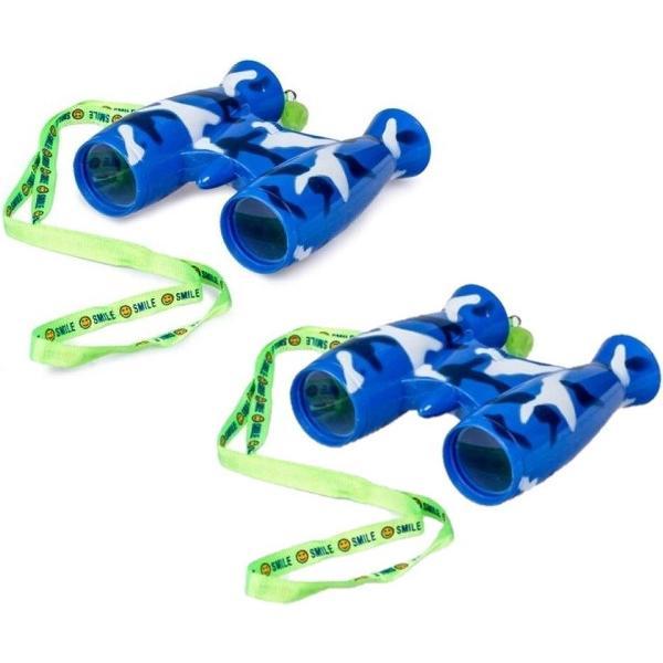 2x stuks kinder speelgoed verrekijkers blauw voor peuters 9 cm - Safari verkennen - Ontdekkingsreis - Verrekijkers voor kinderen
