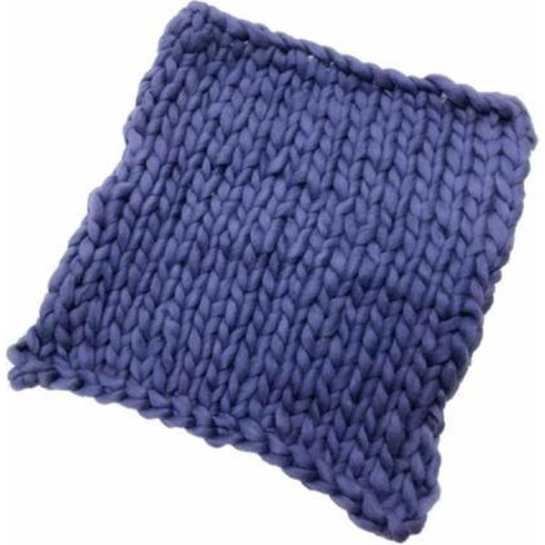 50x50cm Pasgeboren Baby Gebreide Wollen Deken Pasgeboren Fotografie Props Chunky Gebreide Deken Mandvuller (Tibetaans Blauw)