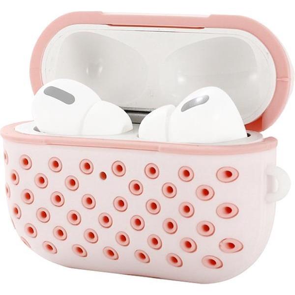 AirPods hoesje van By Qubix - AirPods Pro siliconen hoesje Holow series - Met bevestigingsclip - Roze