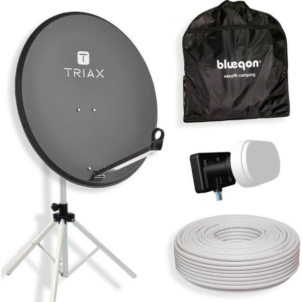 80 cm Schotelantenne Donker Grijs + 4.3° single DUO LNB (Canal Digitaal Ready) + Blueqon CAM-T8S Opbergtas