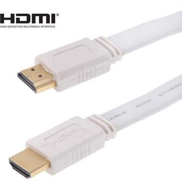 1.5m vergulde HDMI naar HDMI 19Pin platte kabel, 1.4 versie, ondersteuning HD TV / XBOX 360 / PS3 / projector / dvd-speler etc (wit)